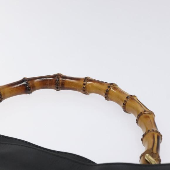 GUCCI Bamboo Hand Bag Leather Black Gold 001 1998 001 1998 - Picture 8 of 12